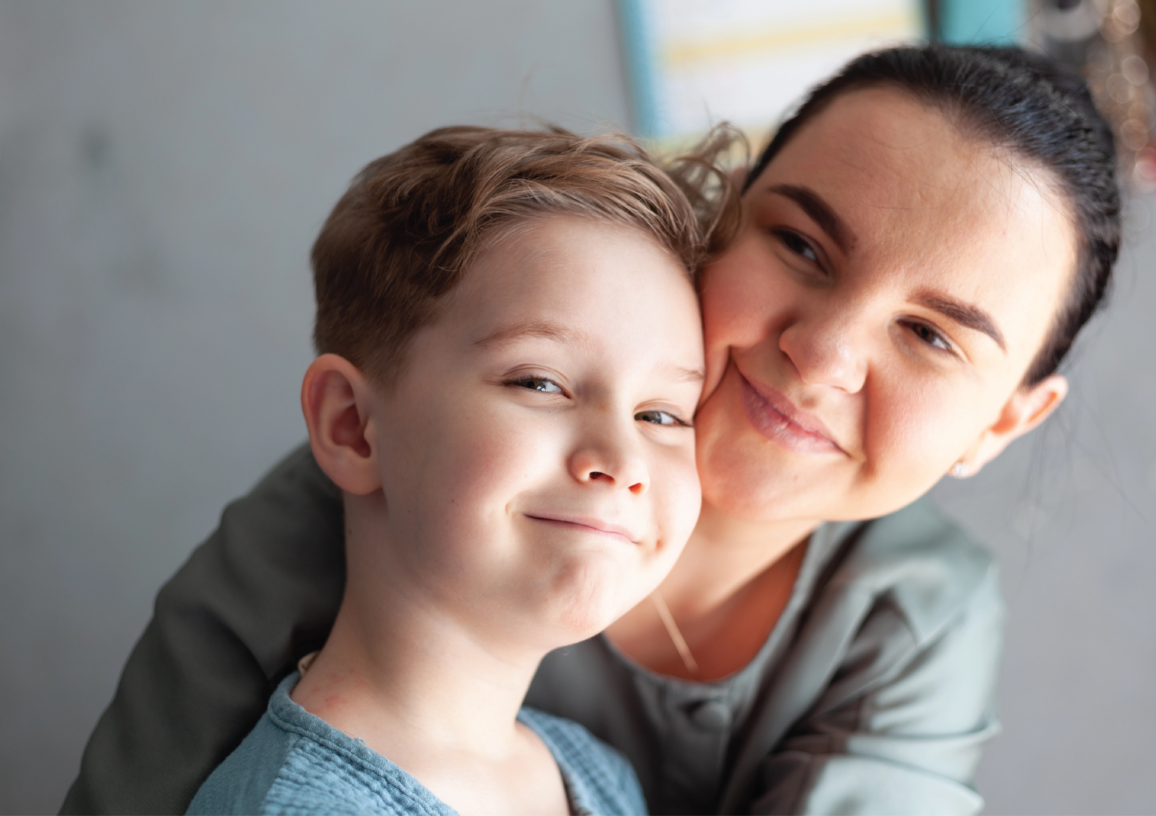 smiling mom and son