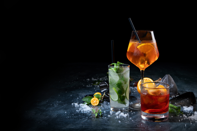  assortment of cocktails on dark background