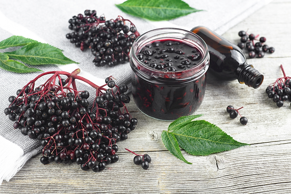 elderberries and elderberry syrup