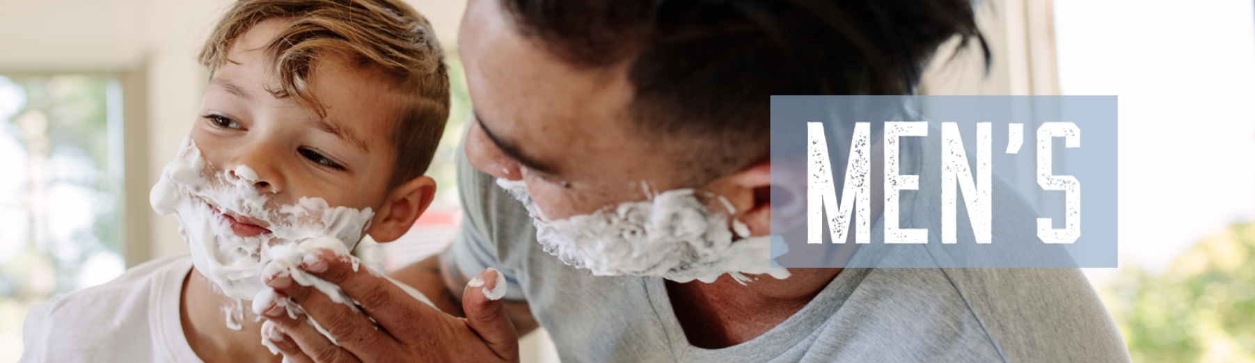 dad and son shaving Men's header 